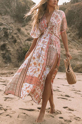 Maxikleid mit Fledermausschlitz und Boho-Print